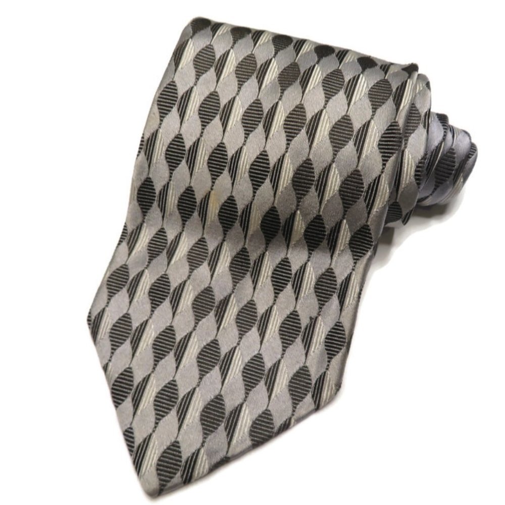 Silver Mens‎ Neck Tie 100% Silk Geometric Italy